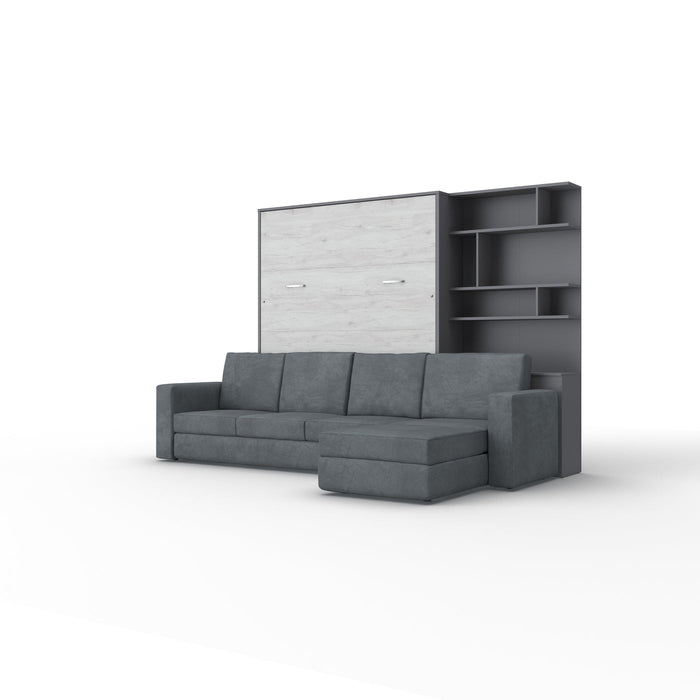 Maxima House Murphy Bed INVENTO European Queen size with a Sectional Sofa and a Bookcase, mattress included IN014/17GW-LG - Bed & Sofa Hub