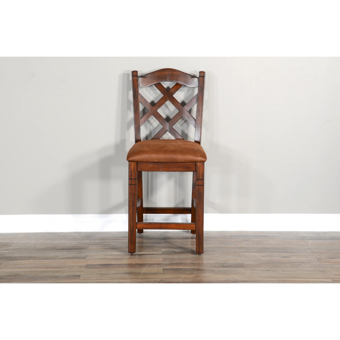 Sunny Designs Counter Santa Fe Dbl Crossback Barstool, Cushion Seat Dark chocolate - Bed & Sofa Hub