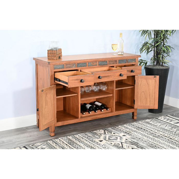Sunny Designs Wood Buffet with Natural Slate Rustic Oak - Bed & Sofa Hub