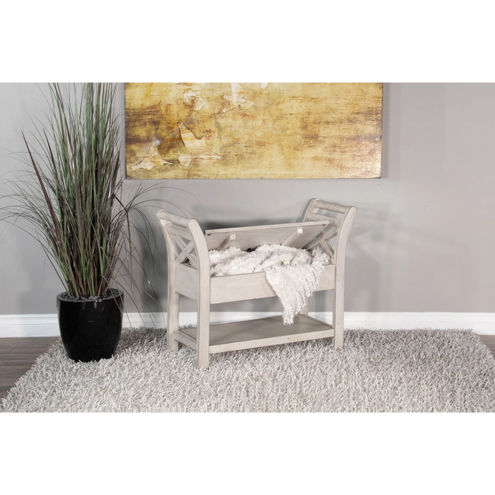 Sunny Designs Accent Bench with Storage, Wood Seat Marble White - Bed & Sofa Hub