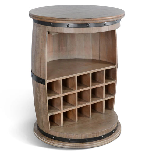 Sunny Designs Half Barrel Wine Bar with Metal Accents Desert Rock - Bed & Sofa Hub