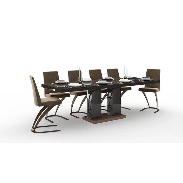 Maxima House Dining Set Lisa 7 Pcs. Modern Brown Glossy Dining Table with 2 Self-Storing Leaves Plus 6 Chairs - Bed & Sofa Hub