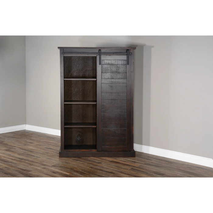 Sunny Designs 66" Adjustable Shelf Barn Door Wood Bookcase in Charred Oak - Bed & Sofa Hub