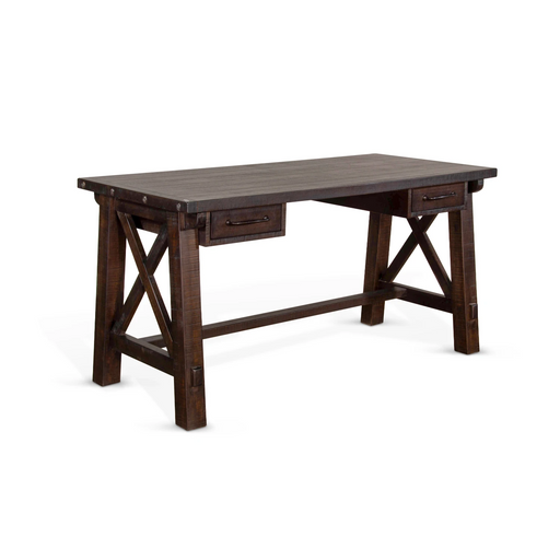 Sunny Designs Vivian 58" 2-drawer Farmhouse Wood Writing Desk in Dark Brown Raisin - Bed & Sofa Hub