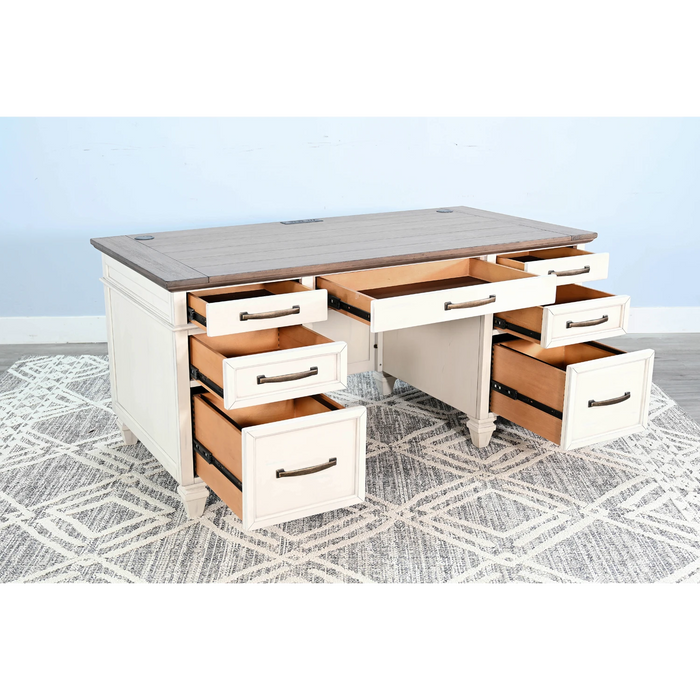 Sunny Designs White Desk with Drawers Marble White and Buck Skin - Bed & Sofa Hub