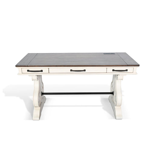 Sunny Designs White Desk with Power Strip Marble White and Buck Skin - Bed & Sofa Hub