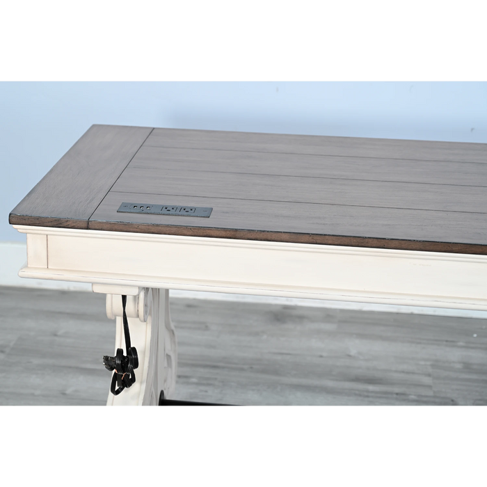 Sunny Designs White Desk with Power Strip Marble White and Buck Skin - Bed & Sofa Hub