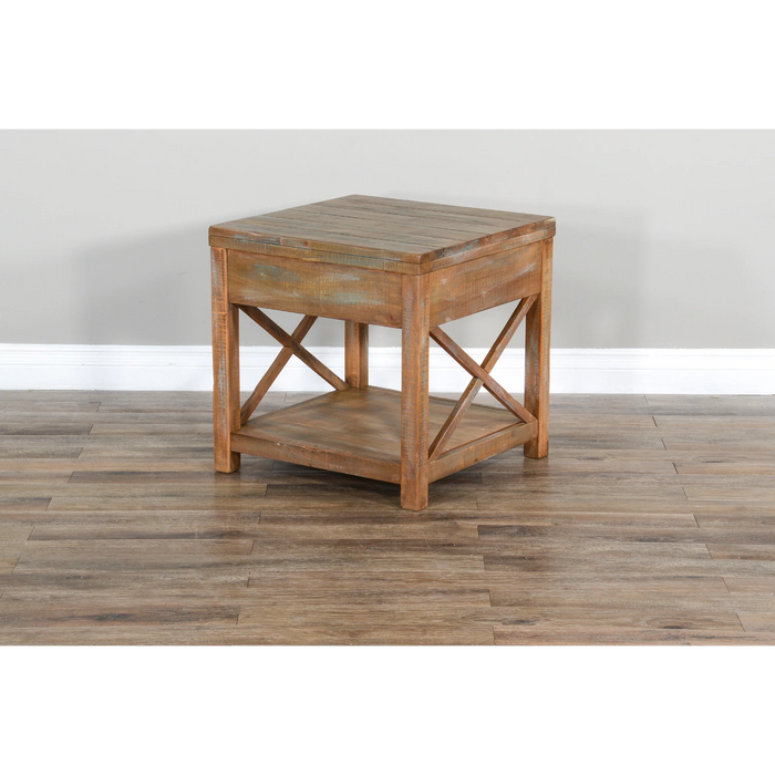 Sunny Designs Durango 22" Coastal Mahogany Wood End Table in Weathered Brown - Bed & Sofa Hub