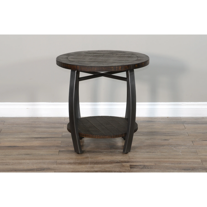 Sunny Designs Homestead 24" Mahogany Wood & Metal End Table in Tobacco Leaf - Bed & Sofa Hub