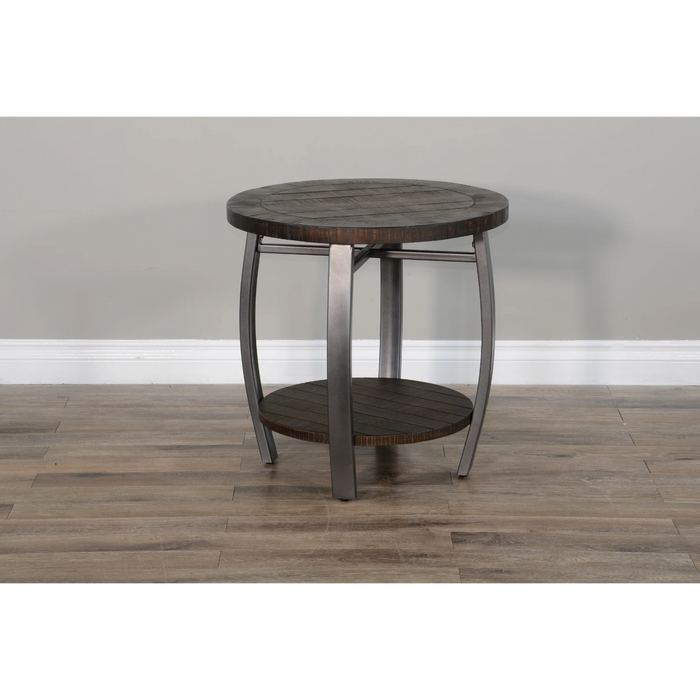 Sunny Designs Homestead 24" Mahogany Wood & Metal End Table in Tobacco Leaf - Bed & Sofa Hub