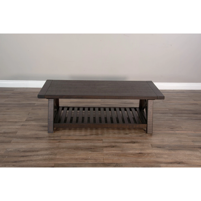 Sunny Designs Vivian 52" Farmhouse Mahogany Wood Coffee Table in Dark Brown Raisin - Bed & Sofa Hub