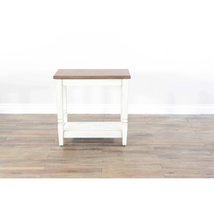 Sunny Designs Pasadena Farmhouse Mahogany Chair Side Table in Off White Marble White and Buck Skin - Bed & Sofa Hub