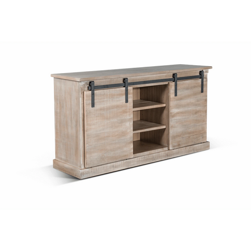 Sunny Designs 65" TV Console with Barn Door Mountain Smoke - Bed & Sofa Hub