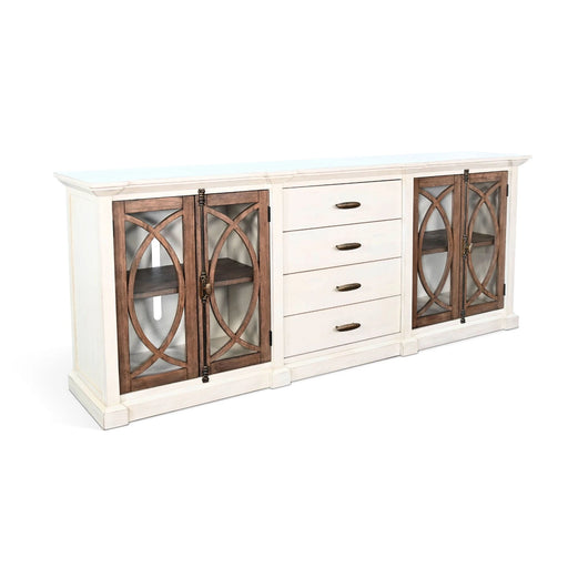 Sunny Designs 90" Media Console  Marble White/Buckskin - Bed & Sofa Hub
