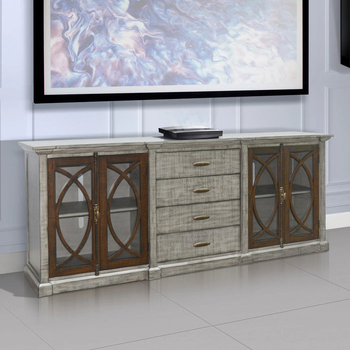 Sunny Designs Media Console Tobacco Leaf and Alpine Grey - Bed & Sofa Hub