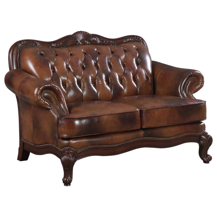 Coaster Victoria 3-piece Full Leather Upholstered Sofa Living Room Set Brown - Bed & Sofa Hub