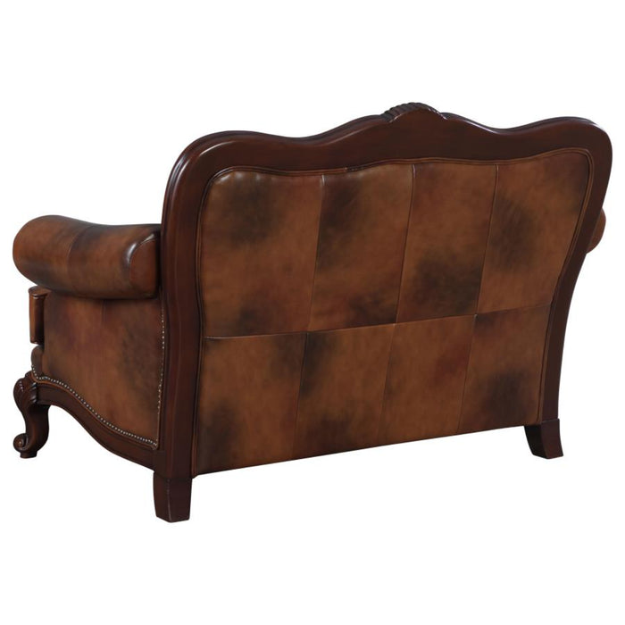 Coaster Victoria 3-piece Full Leather Upholstered Sofa Living Room Set Brown - Bed & Sofa Hub
