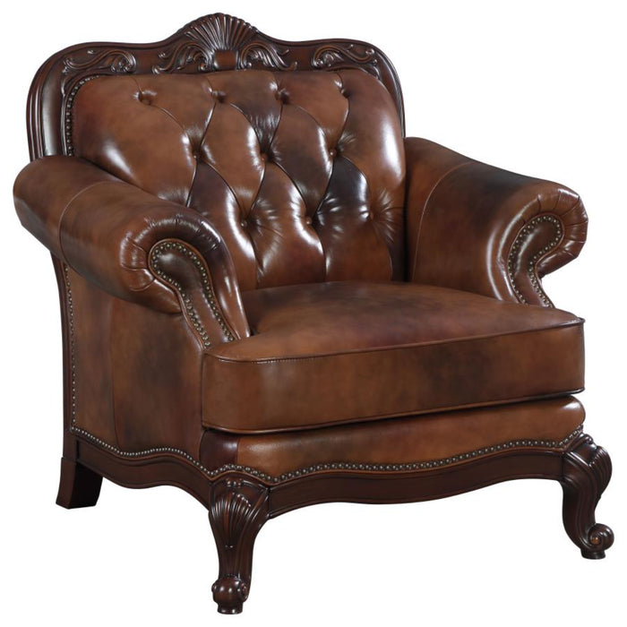 Coaster Victoria 3-piece Full Leather Upholstered Sofa Living Room Set Brown - Bed & Sofa Hub