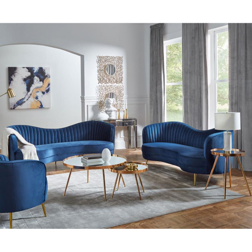 Coaster Sophia 3-piece Upholstered Channel Tufted Sofa Living Room Set Blue - Bed & Sofa Hub
