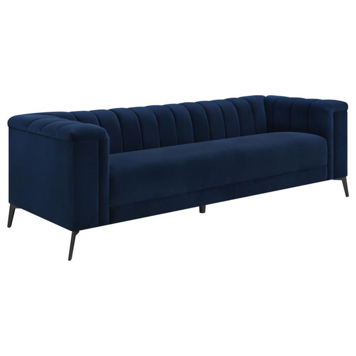 Coaster Chalet 3-piece Upholstered Tuxedo Arm Tufted Sofa Living Room Set Blue - Bed & Sofa Hub