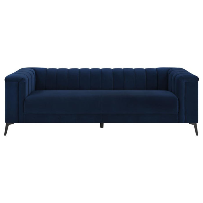 Coaster Chalet 3-piece Upholstered Tuxedo Arm Tufted Sofa Living Room Set Blue - Bed & Sofa Hub