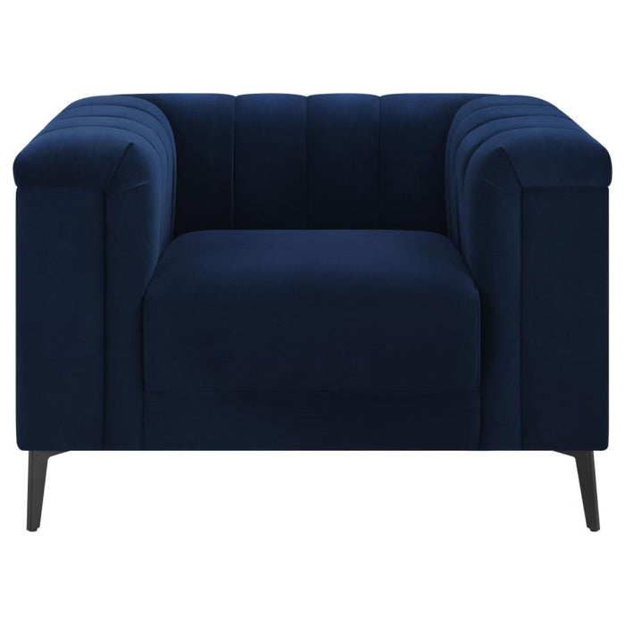 Coaster Chalet 3-piece Upholstered Tuxedo Arm Tufted Sofa Living Room Set Blue - Bed & Sofa Hub