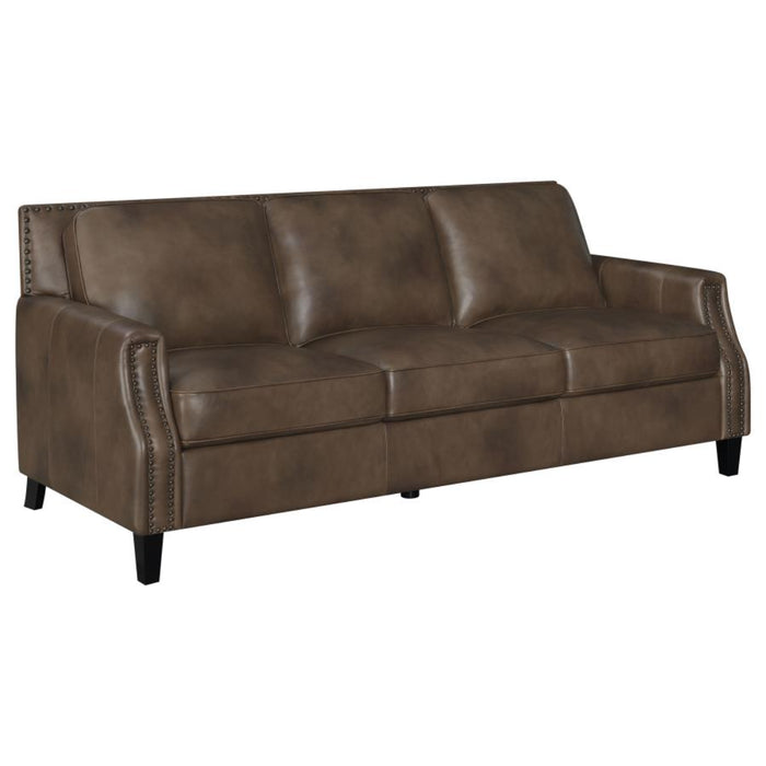 Coaster Leaton 3-piece Upholstered Recessed Arm Sofa Living Room Set Brown Sugar - Bed & Sofa Hub