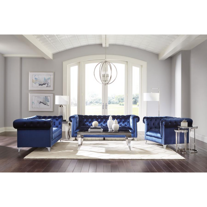 Coaster Bleker 3-piece Upholstered Tuxedo Arm Tufted Sofa Living Room Set Blue - Bed & Sofa Hub
