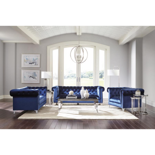 Coaster Bleker 3-piece Upholstered Tuxedo Arm Tufted Sofa Living Room Set Blue - Bed & Sofa Hub