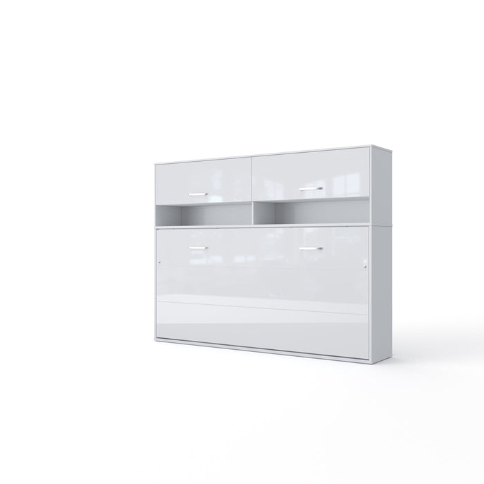 Maxima House Invento Horizontal Wall Bed, European Full Size with a cabinet on top IN120H-11W - Bed & Sofa Hub
