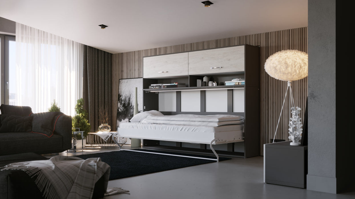Maxima House Invento Horizontal Wall Bed, European Full Size with a cabinet on top IN120H-11W - Bed & Sofa Hub