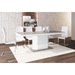 Maxima House Dining Set Diego 7 Pcs. Beige/ White Modern Glossy Dining Table with 2 Self-Storing Leaves Plus 6 White Chairs - Bed & Sofa Hub
