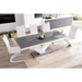Maxima House Dining Set Toria 7 Pcs. Gray/white Modern Glossy Dining Table with 2 Self-Storing Leaves Plus 6 White Faux Leather Chairs - Bed & Sofa Hub