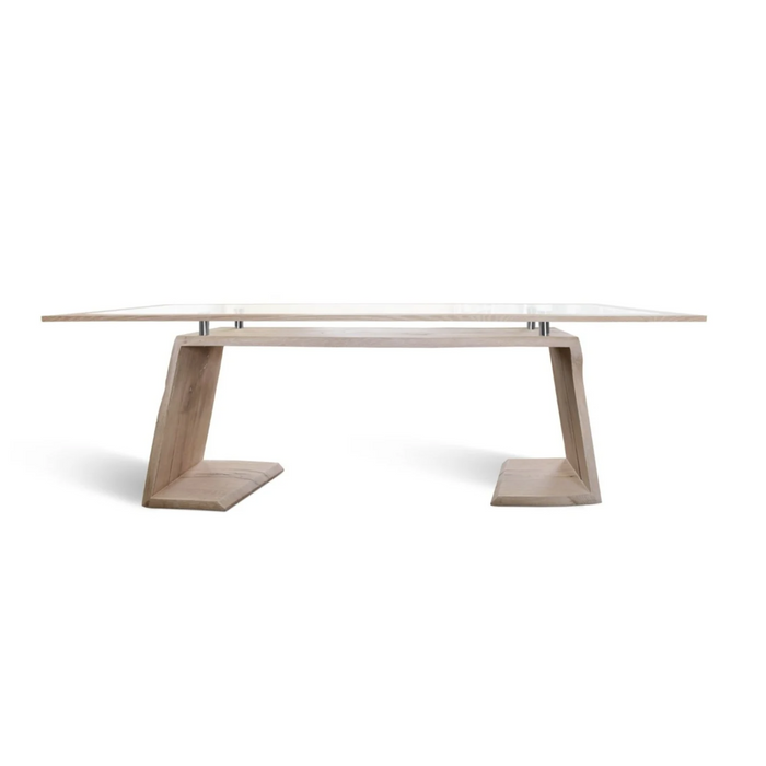 Maxima House Glass Top with Solid Wood Base Dining Table Zorg-W - Bed & Sofa Hub