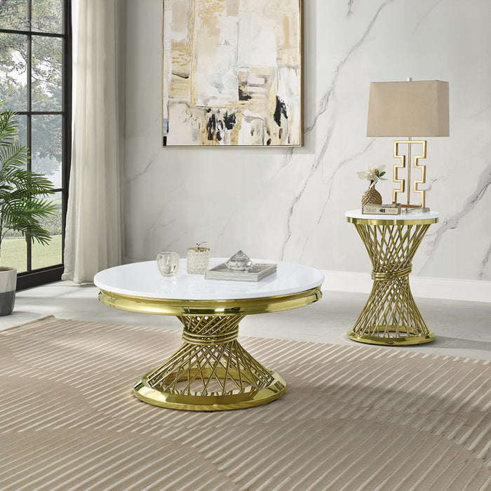 ACME Fallon End Table W/Engineered Stone Top - Bed & Sofa Hub
