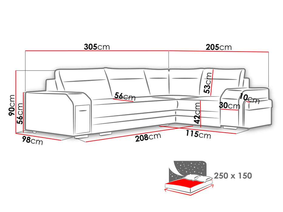 Maxima House Sectional FULL XL Sleeper Sofa MAGNUS S with storage MIR042 - Bed & Sofa Hub