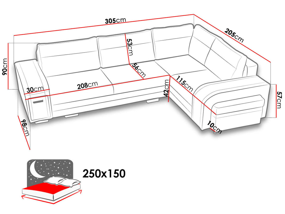 Maxima House Sectional Sleeper Sofa AMBROSE Faux leather with storage MIR044 - Bed & Sofa Hub