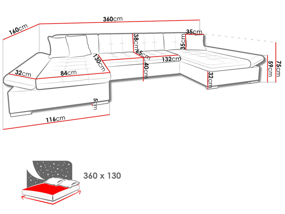 Maxima House Sectional Sleeper Sofa LIA U-Shape with storage, Universal Corner MIR001 - Bed & Sofa Hub