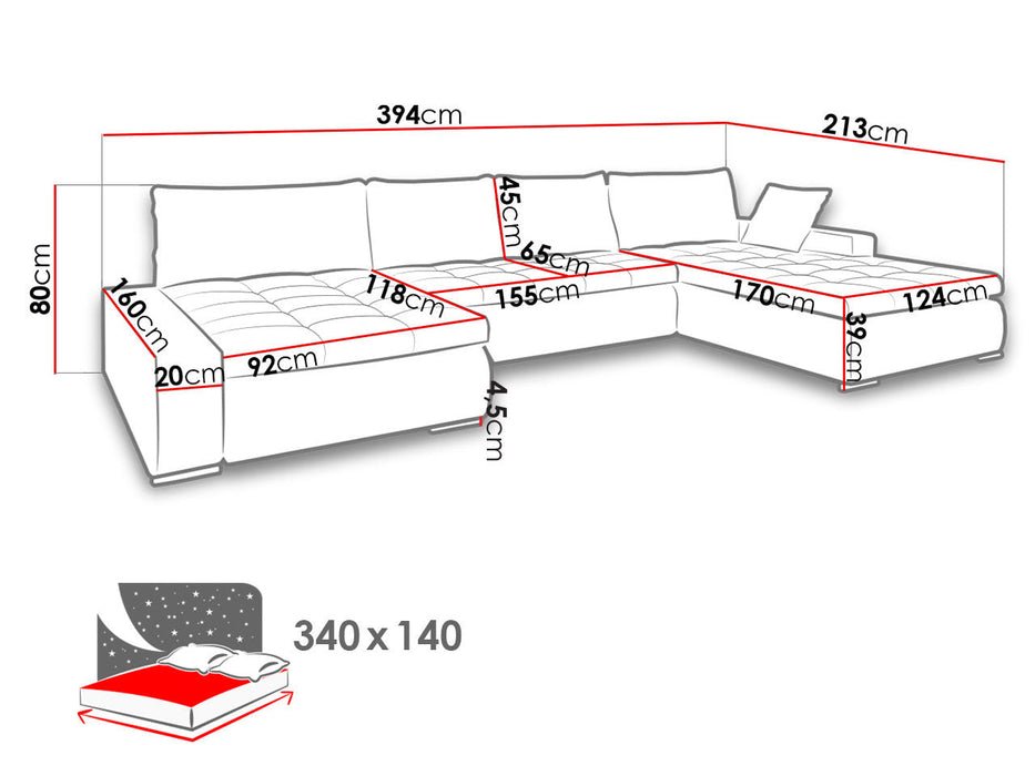 Maxima House LEANDRO Sectional Sleeper Sofa MIR029 - Bed & Sofa Hub